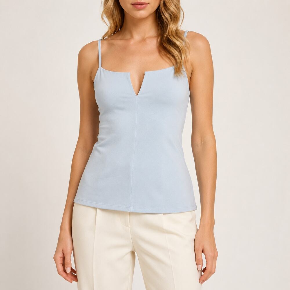 Susana Monaco Icy Blue Notch Neck Camisole Top Small Label Flaw